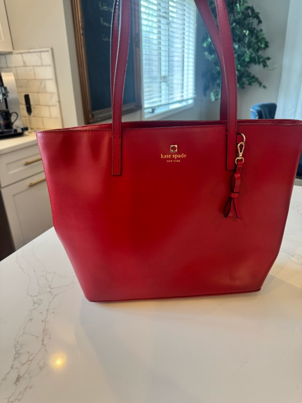 kate spade Red Leather Tote with Gold Hardware